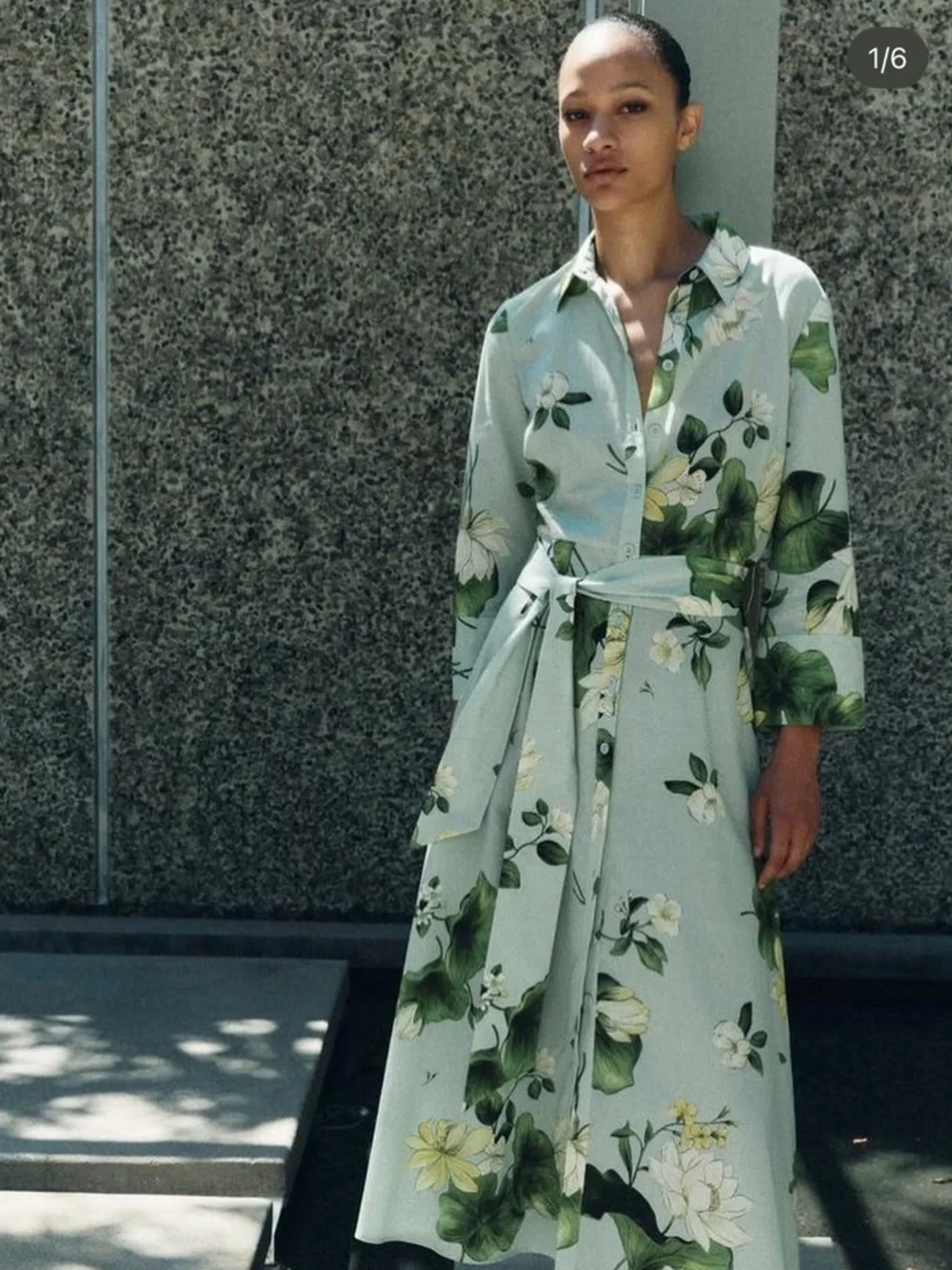 NWT Zara ZW Collection Green Floral Button Down Shirt Dress Midi w/ Belt XS - Picture 1 of 9